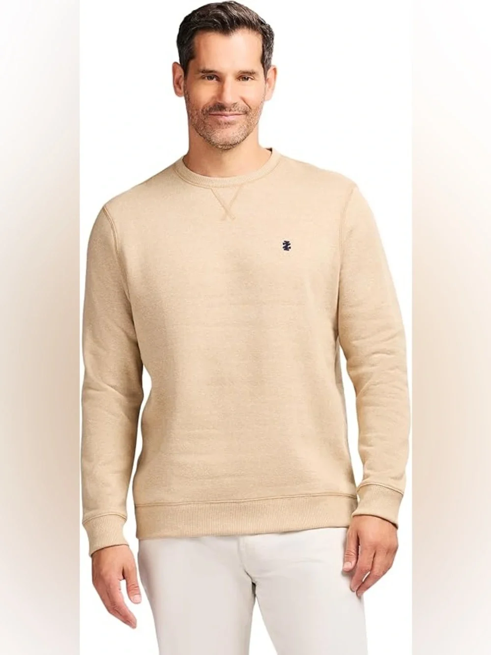 Izod Advantage Performance Crewneck Fleece Sweatshirt Men L Camel Heather